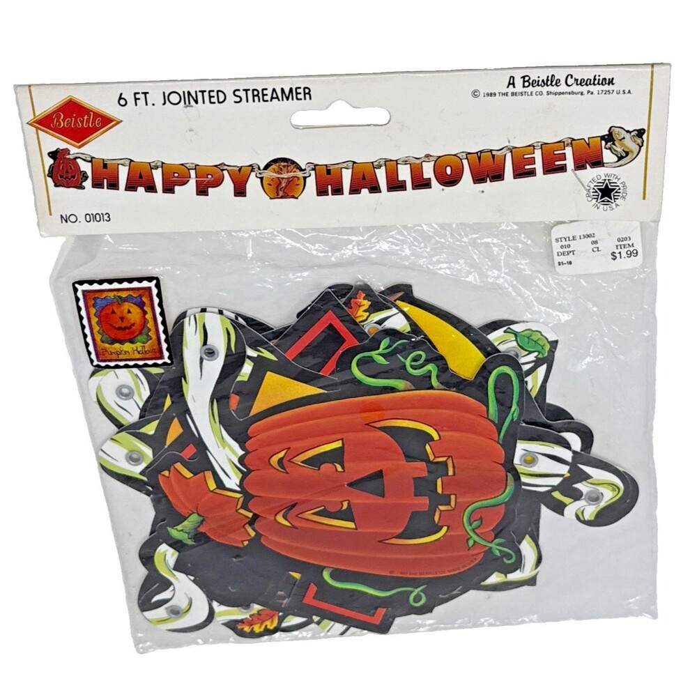 VTG Beistle Die Cut Happy Halloween Banner Jointed Streamer  6' USA 1989 NOS